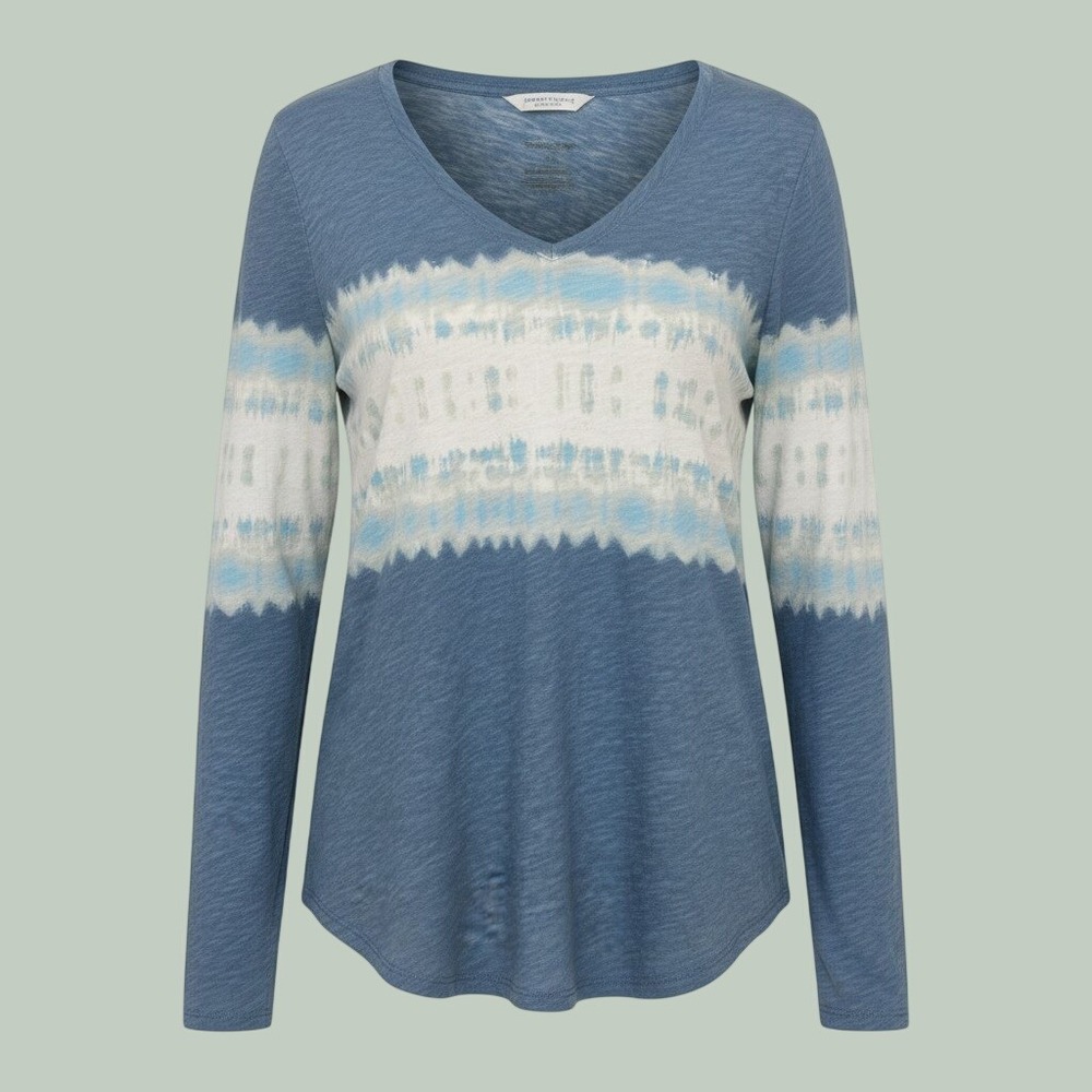 Hippie Tie Dye V-Neck Long Sleeve Top Womens Large Blue Sonoma Goods For Life